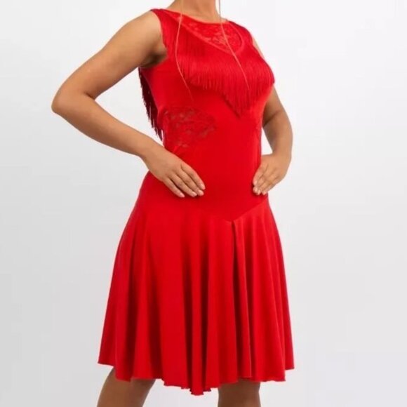 Z&X Red Latin Dance Dress With Fringe Lace Dress Size M - Picture 13 of 15